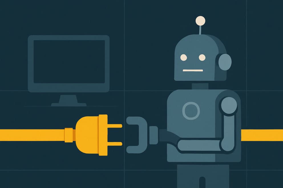Illustration: agent plugging directly into an API connector while a screen stays unused