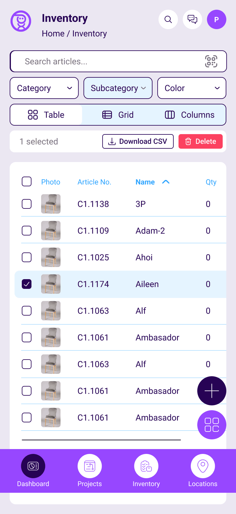 Mobile XPO Inventory Inventaransicht