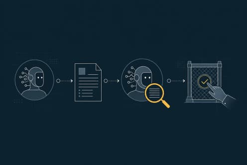 Illustration: one AI agent reviews another agent's work before a person signs off