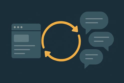 Illustration: golden loop between a prototype window and feedback speech bubbles